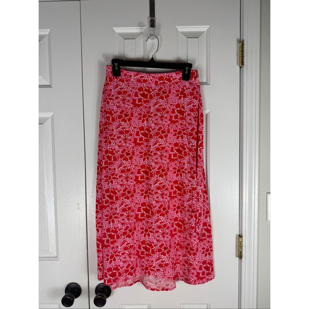 J Crew Womens Pink and Red Floral Print Pull on Midi Skirt Size XS